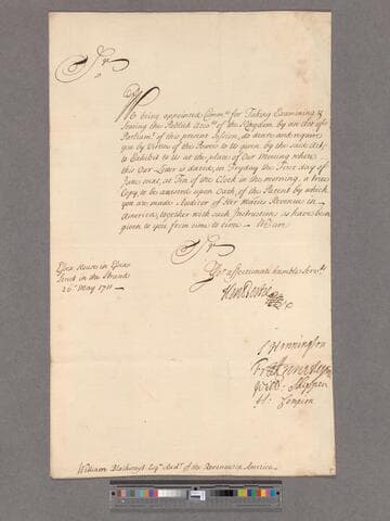 Great Britain. Commissioners of Public Accounts. Precept to William Blathwayt