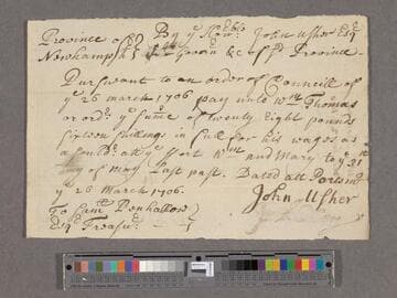 Usher, John. To Samuel Penhallow : Pay warrants