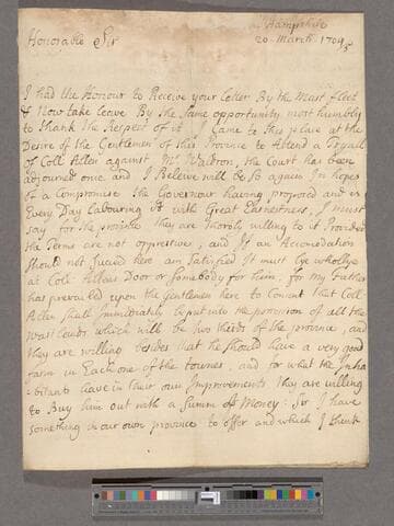 Dudley, Paul. Letter to William Blathwayt