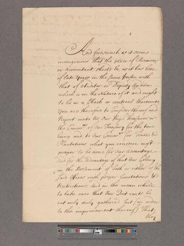 Anne, Queen of Great Britain. Extract of the Instruction concerning the Office of Auditor and Receiver in Virginia