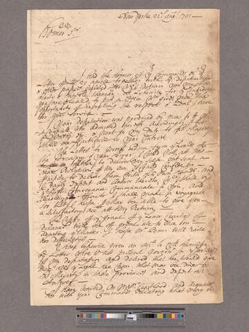 De Peyster, Abraham. Letter to William Blathwayt