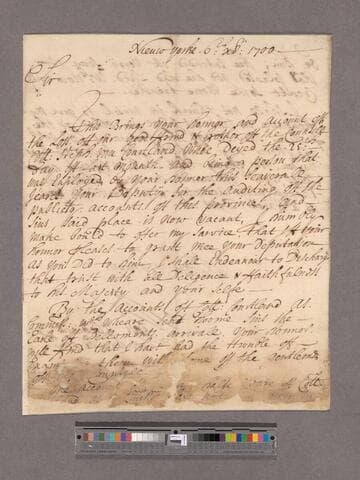 DePeyster, Abraham. Letter to William Blathwayt