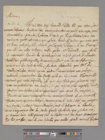 Fauques, Marianne Agnes Pillement. Letter to Elizabeth (Robinson) Montagu