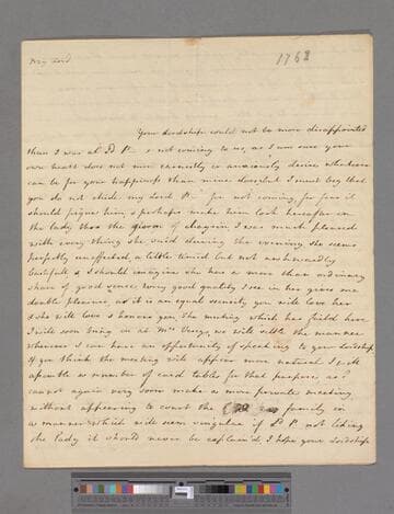 Montagu, Elizabeth (Robinson). Letter to William Pulteney, Earl of Bath
