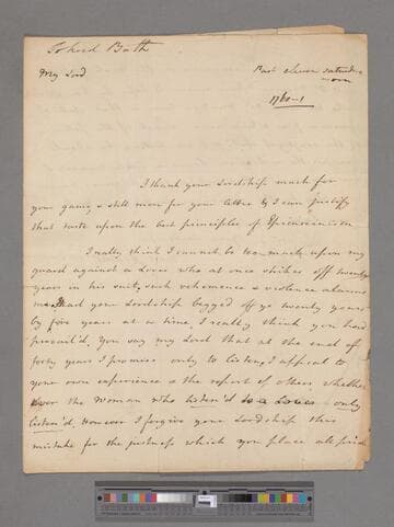 Montagu, Elizabeth (Robinson). Letter to William Pulteney, Earl of Bath