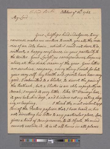 Montagu, Elizabeth (Robinson). Letter to William Pulteney, Earl of Bath