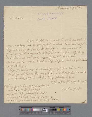 Best, Caroline (Scott). Letter to Elizabeth (Robinson) Montagu