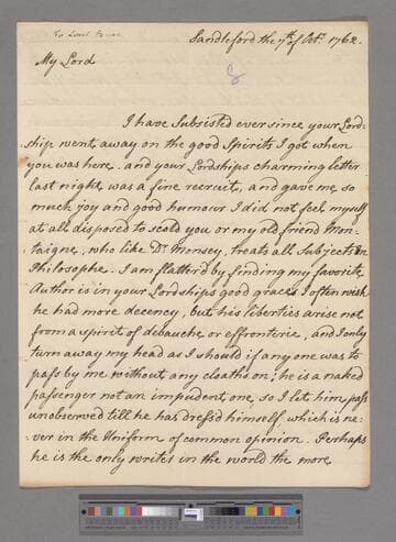 Montagu, Elizabeth (Robinson). Letter to William Pulteney, Earl of Bath