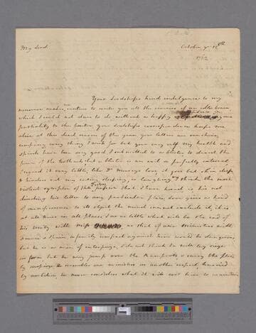 Montagu, Elizabeth (Robinson). Letter to William Pulteney, Earl of Bath