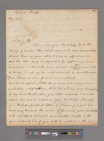 Montagu, Elizabeth (Robinson). Letter to William Pulteney, Earl of Bath