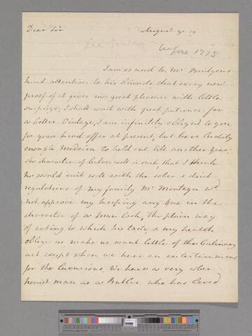 Montagu, Elizabeth (Robinson). Letter to Edward Bridgen