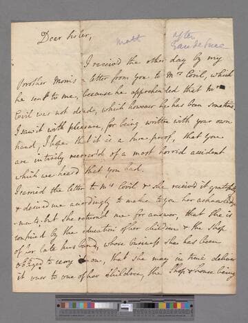 Robinson-Morris, Matthew, 2nd Baron Rokeby. Letter to Elizabeth (Robinson) Montagu