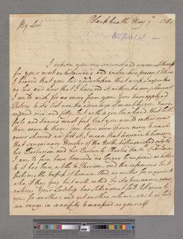 Stanhope, Philip Dormer, 4th Earl of Chesterfield. Letter to George Lyttelton, 1st Baron Lyttelton of Frankley