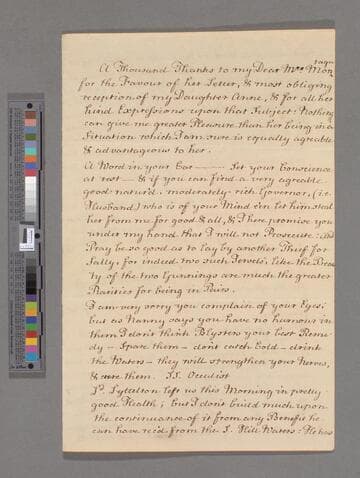 Stanley, Sarah {Sloane). Letter to Elizabeth (Robinson) Montagu