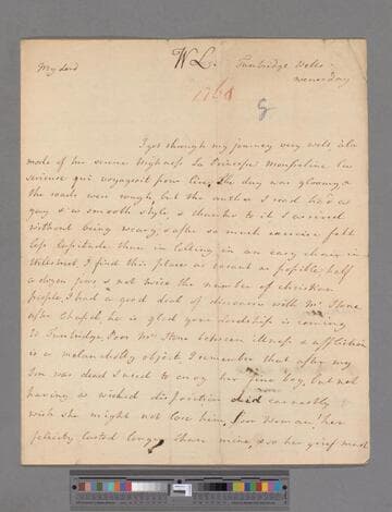 Montagu, Elizabeth (Robinson). Letter to George Lyttelton, 1st Baron Lyttelton of Frankley