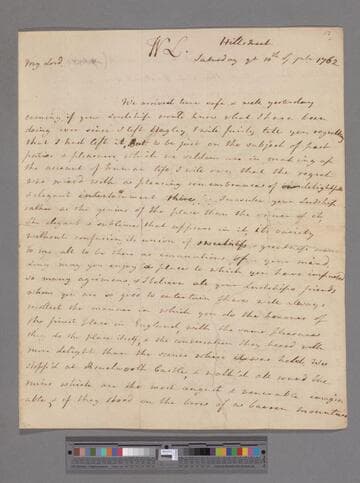 Montagu, Elizabeth (Robinson). Letter to George Lyttelton, 1st Baron Lyttelton of Frankley