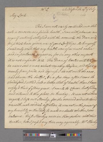 Montagu, Elizabeth (Robinson). Letter to George Lyttelton, 1st Baron Lyttelton of Frankley