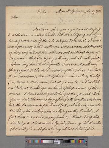 Montagu, Elizabeth (Robinson). Letter to George Lyttelton, 1st Baron Lyttelton of Frankley