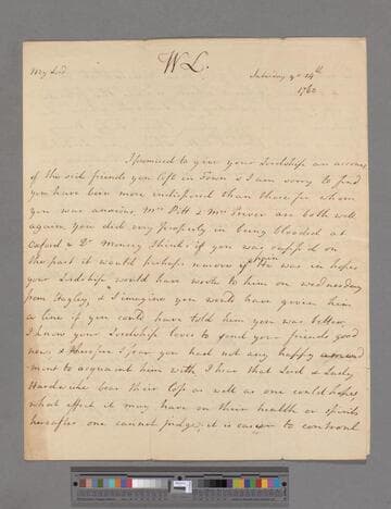 Montagu, Elizabeth (Robinson). Letter to George Lyttelton, 1st Baron Lyttelton of Frankley