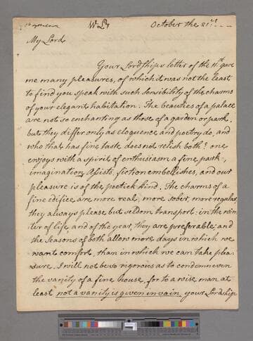 Montagu, Elizabeth (Robinson). Letter to George Lyttelton, 1st Baron Lyttelton of Frankley