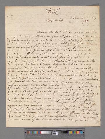 Montagu, Elizabeth (Robinson). Letter to George Lyttelton, 1st Baron Lyttelton of Frankley