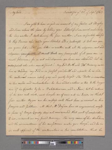 Montagu, Elizabeth (Robinson). Letter to George Lyttelton, 1st Baron Lyttelton of Frankley