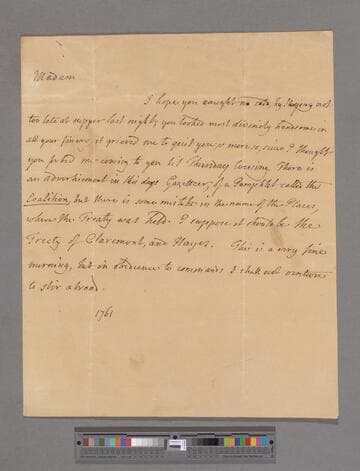 Pulteney, William, Earl of Bath. Letter to Elizabeth (Robinson) Montagu