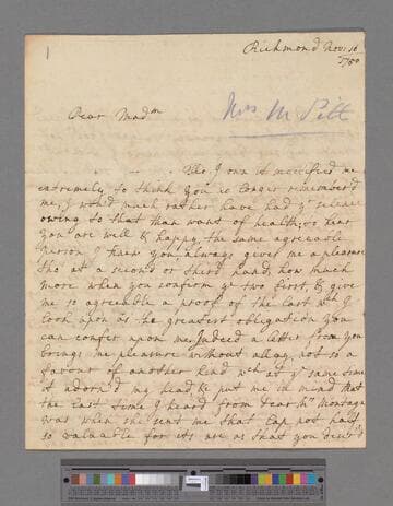 Pitt, Mary. Letter to Elizabeth (Robinson) Montagu