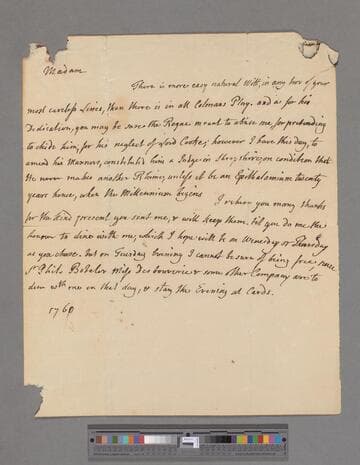Pulteney, William, Earl of Bath. Letter to Elizabeth (Robinson) Montagu