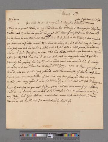 Pulteney, William, Earl of Bath. Letter to Elizabeth (Robinson) Montagu