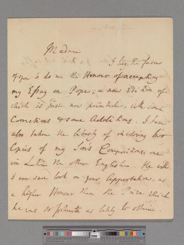 Warton, Joseph. Letter to Elizabeth (Robinson) Montagu