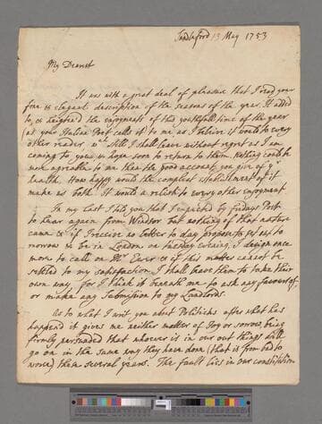 Montagu, Edward. Letter to Elizabeth (Robinson) Montagu