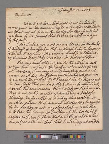 Montagu, Edward. Letter to Elizabeth (Robinson) Montagu