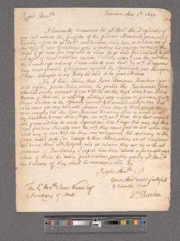 Beeston, Sir William. Letter to James Vernon