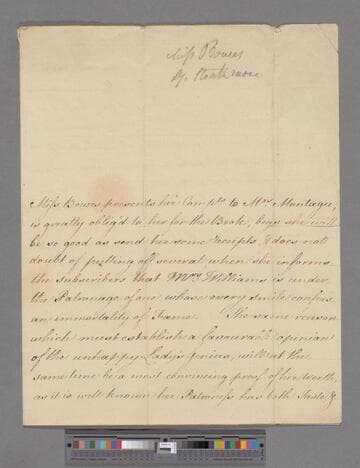 Bowes, Mary Eleanor (Bowes), Countess of Strathmore. Letter to Elizabeth (Robinson) Montagu