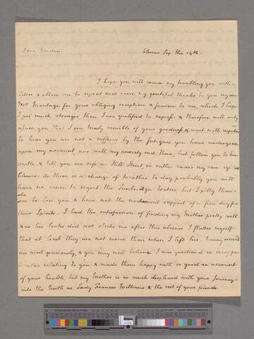 Stanley, Sarah (Sloane). Letter to Elizabeth (Robinson) Montagu