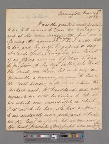 Talbot, Mary (de Cardonnel), Countess Talbot. Letter to Elizabeth (Robinson) Montagu