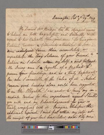 Talbot, Mary (de Cardonnel), Countess of Talbot. Letter to Elizabeth (Robinson) Montagu