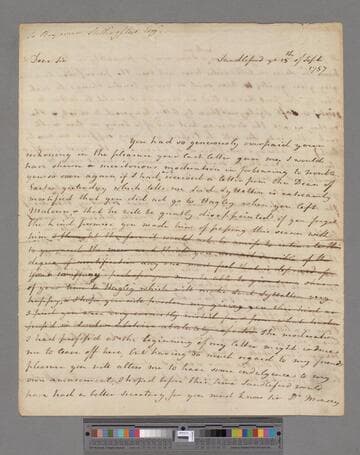 Montagu, Elizabeth (Robinson). Letter to Benjamin Stillingfleet