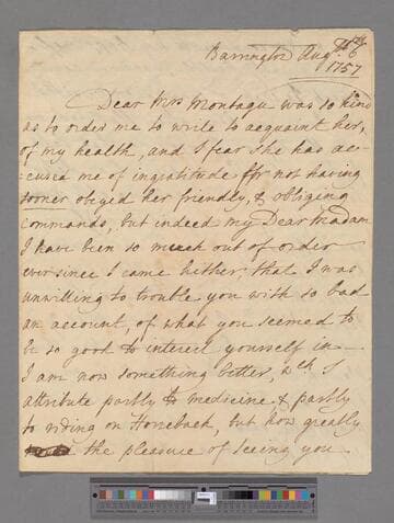Talbot, Mary (de Cardonnel), Countess Talbot. Letter to Elizabeth (Robinson) Montagu