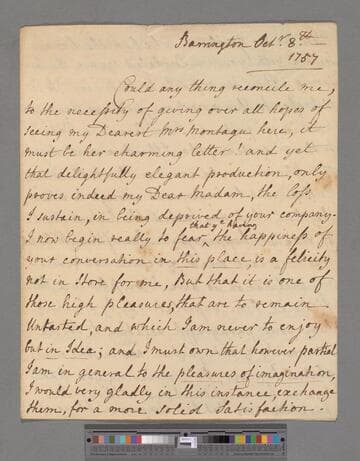 Talbot, Mary (de Cardonnel), Countess Talbot. Letter to Elizabeth (Robinson) Montagu