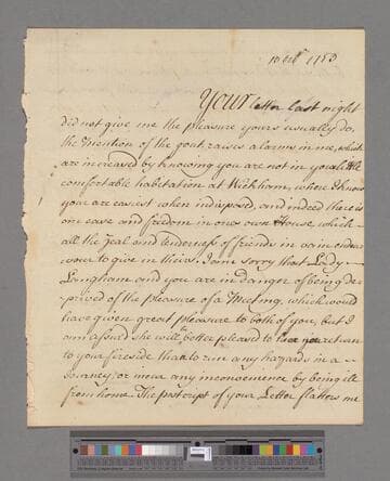 Montagu, Elizabeth (Robinson). Letter to Gilbert, West
