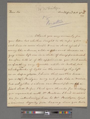 Montagu, Elizabeth (Robinson). Letter to Edward Bridgen