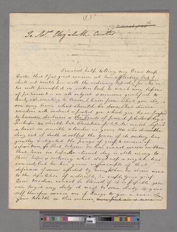 Montagu, Elizabeth (Robinson). Letter to Elizabeth Carter
