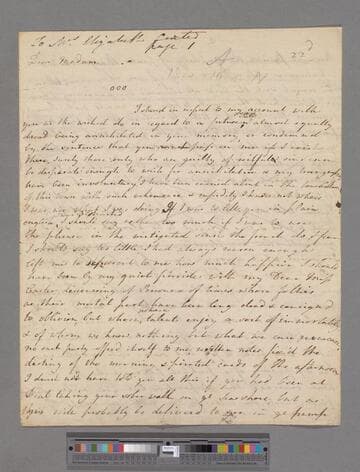 Montagu, Elizabeth (Robinson). Letter to Elizabeth Carter