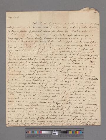 Montagu, Elizabeth (Robinson). Letter to William Pulteney, Earl of Bath