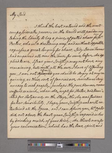 Montagu, Elizabeth (Robinson). Letter to William Pulteney, Earl of Bath