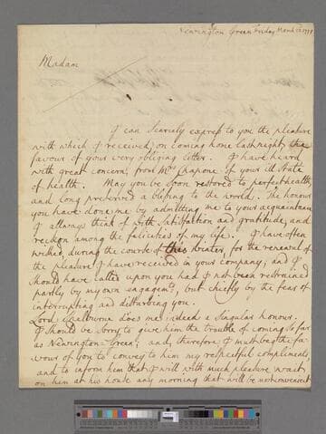 Price, Richard. Letter to Elizabeth (Robinson) Montagu
