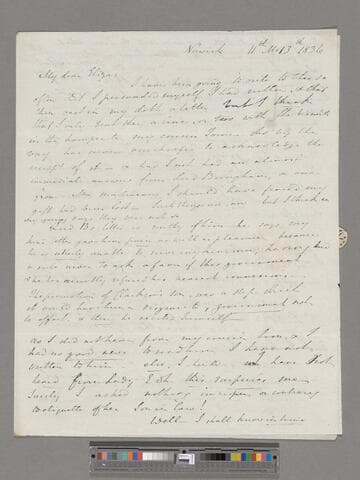 Opie, Amelia (Alderson).  Letter to Eliza (Alderson) Briggs