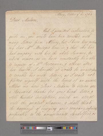 Botham, Eliza. Letter to Elizabeth (Robinson) Montagu